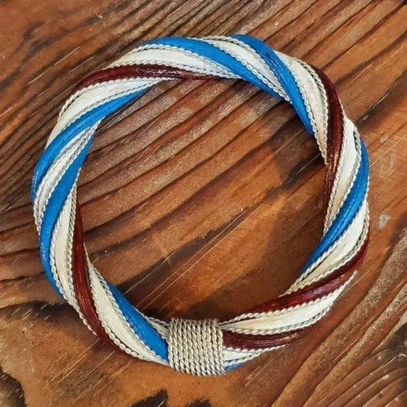 Twisted Rattan Bangle Bracelet Blue White Burgundy - Picture 2 of 6